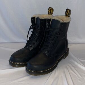 Dr. Martens Black Leather Lace-Up Boots with Cream Shearling Lining